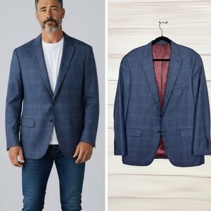 Hart Schaffner Marx Wool Blazer Sport Coat Blue Plaid 44R GUABELLO Super 130